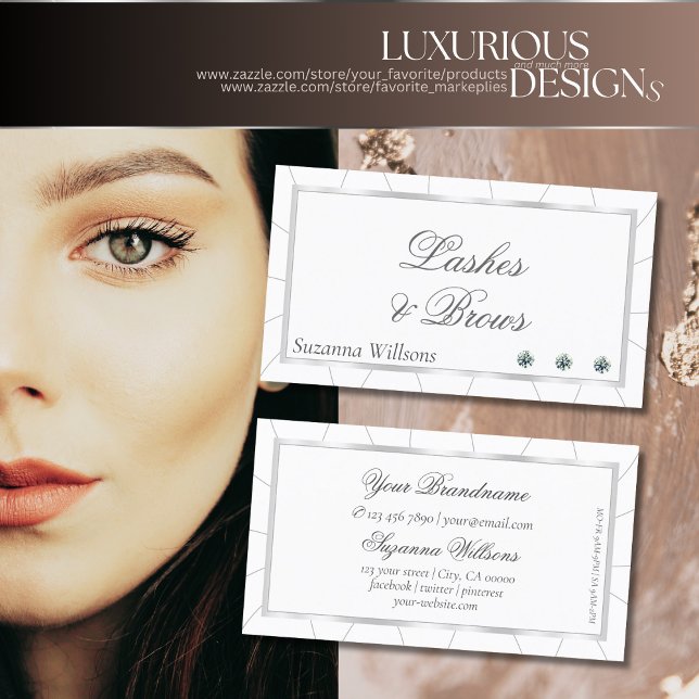 White and Silver Frame with Diamonds Professional Business Card (Creator Uploaded)