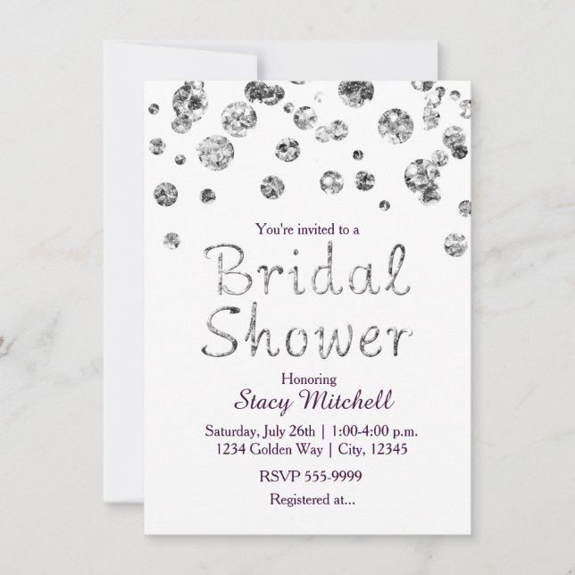 White and Silver Glitter Bridal Shower Invitation (Front)