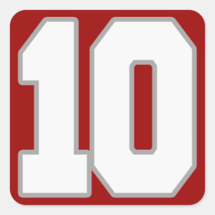 White and Silver Jersey Number 10 Square Sticker