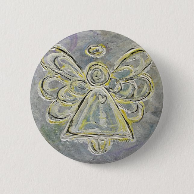 White and Silver Light Angel Button or Pin (Front)