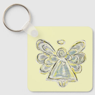 White and Silver Light Guardian Angel Art Keychain