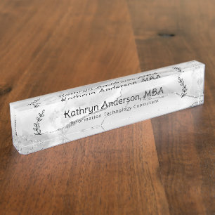 White and Silver Marble Professional Nameplate