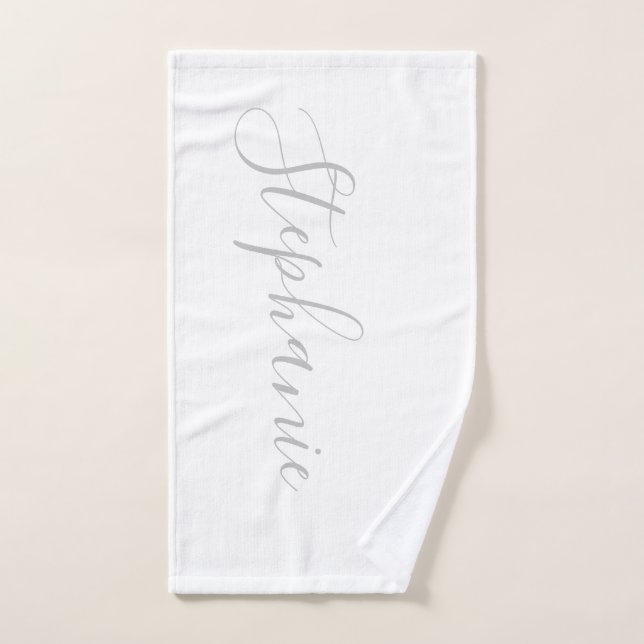 White and silver personalised monogram yoga towel (Hand Towel)