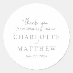 White and Silver Script Thank You Wedding Sticker