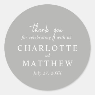 White and Silver Script Thank You Wedding Sticker