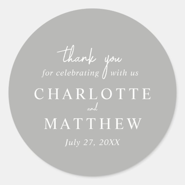 White and Silver Script Thank You Wedding Sticker (Front)