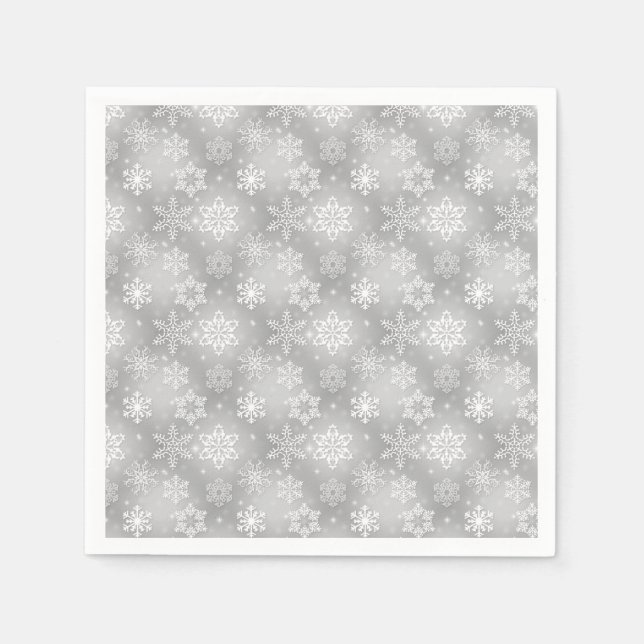 White and silver snowflake pattern napkin (Front)