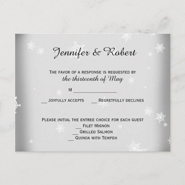 White and Silver Snowflake RSVP Postcard (Front)