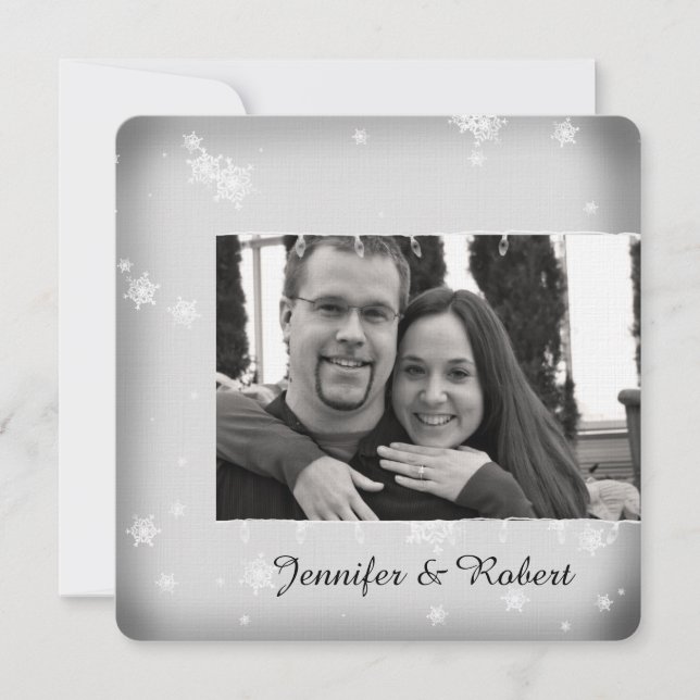 White and Silver Snowflake Wedding Invitation (Front)