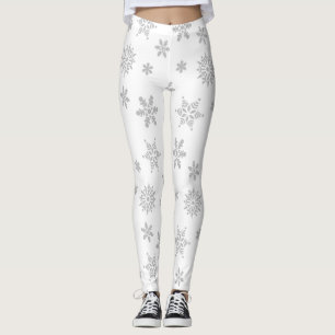 White and Silver Snowflakes Leggings