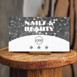 White and Silver Sparkle Glitter Diamonds Add Logo Business Card