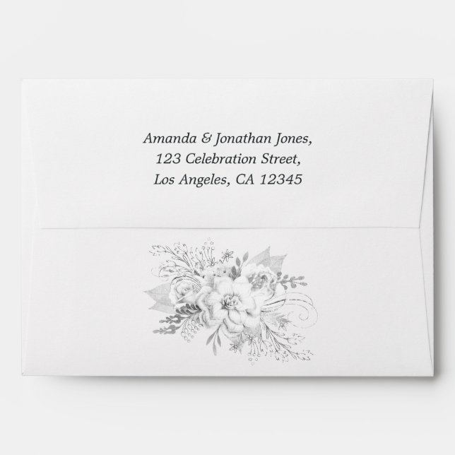 White and Silver Vintage Floral Wedding Envelope (Back (Top Flap))
