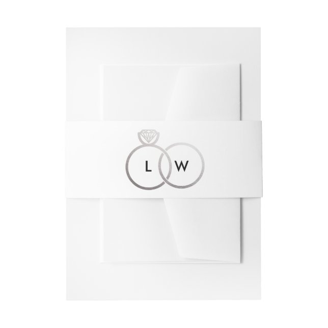 White and Silver Wedding Ring Monogram Invitation Belly Band (Front Example)
