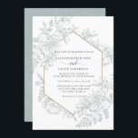 White and Soft Sage Green Geometric Floral Wedding Invitation<br><div class="desc">Gorgeous colour and geometric design make this invitation stunning. This design features a monochromatic colour scheme in beautiful soft green shades,  a lovely floral botanical line drawn floral sketch,  and custom typography with a geometric border on the front. The reverse side features a lovely floral tapestry.</div>