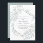 White and Soft Sage Green Geometric Floral Wedding Invitation<br><div class="desc">Gorgeous colour and geometric design make this invitation stunning. This design features a monochromatic colour scheme in beautiful soft green shades,  a lovely floral botanical line drawn floral sketch,  and custom typography with a geometric border on the front. The reverse side features a lovely floral tapestry.</div>