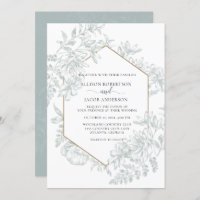 White and Soft Sage Green Geometric Floral Wedding