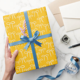White and Sunny Yellow Simple Bows Pattern Wrapping Paper