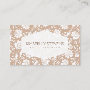 White And Tan Floral Damasks Pattern 2 Business Card