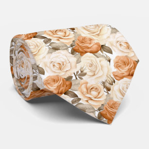 White and Tan  Roses on White Tie