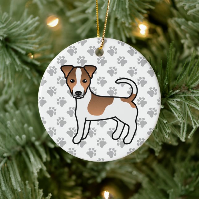 White And Tan Smooth Coat Jack Russell Terrier Dog Ceramic Ornament (Tree)