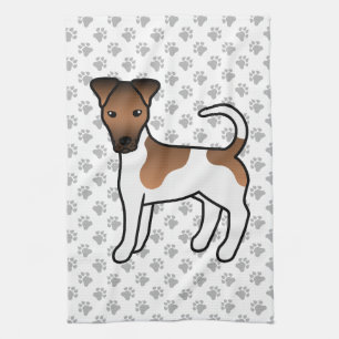 White And Tan Smooth Fox Terrier Cute Cartoon Dog Tea Towel