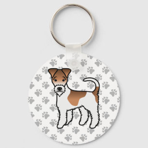 White And Tan Wire Fox Terrier Cute Cartoon Dog Key Ring