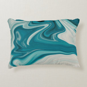 White and teal abstract painting decorative cushion