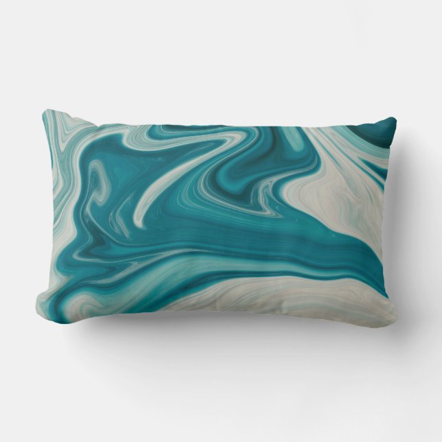 White and teal abstract painting lumbar cushion (Front)