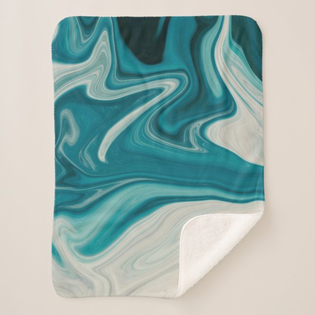 White and teal abstract painting sherpa blanket (Front)