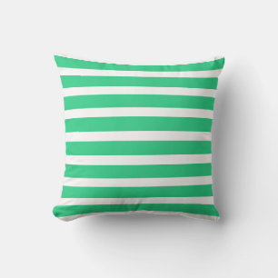 White and Teal aqua blue green:Striped Cushion