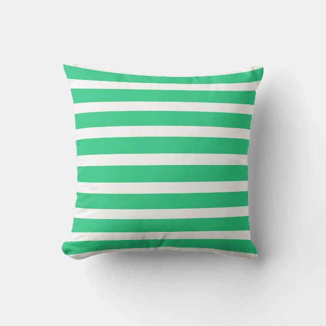 White and Teal aqua blue green:Striped Cushion (Front)