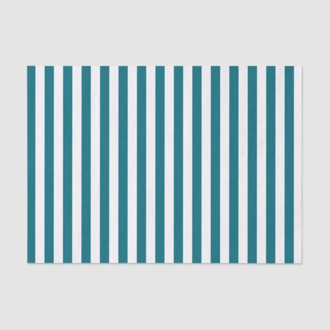White and Teal Blue Stripes Tissue Paper (Front)