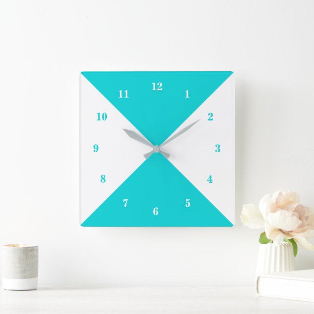 White and Teal Blue Wall Clock - Custom Colour (Home)