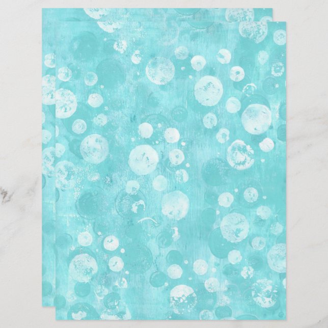 White and Teal Bubbles on Turquoise Scrapbook Pape (Front/Back)
