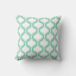 White And Teal-Green Geometric Pattern Cushion