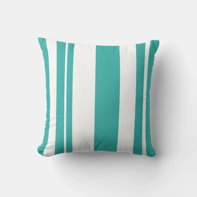White and Teal Striped throw pillow (Front)