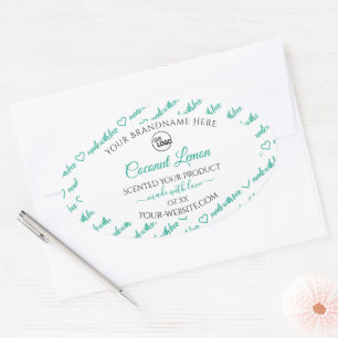 White and Teal Word Cloud Product Labels with Logo