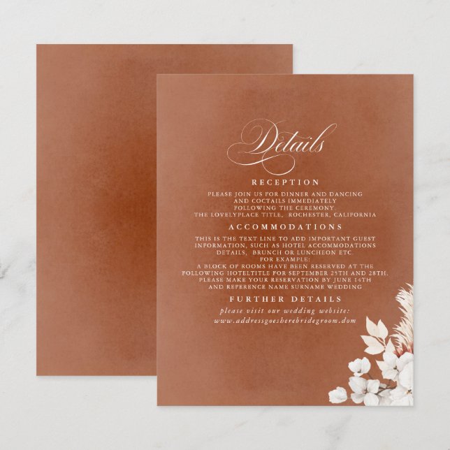 White and Terracotta Flowers Wedding Details Enclosure Card (Front/Back)