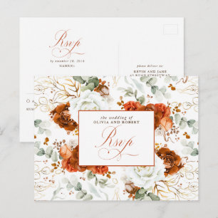 White and Terracotta Wedding RSVP Postcard
