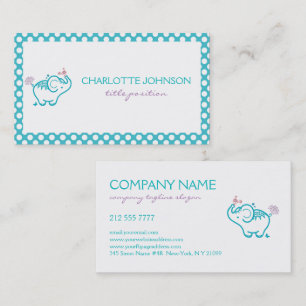 White And Turquoise Baby Elephant And Flowers Busi Business Card