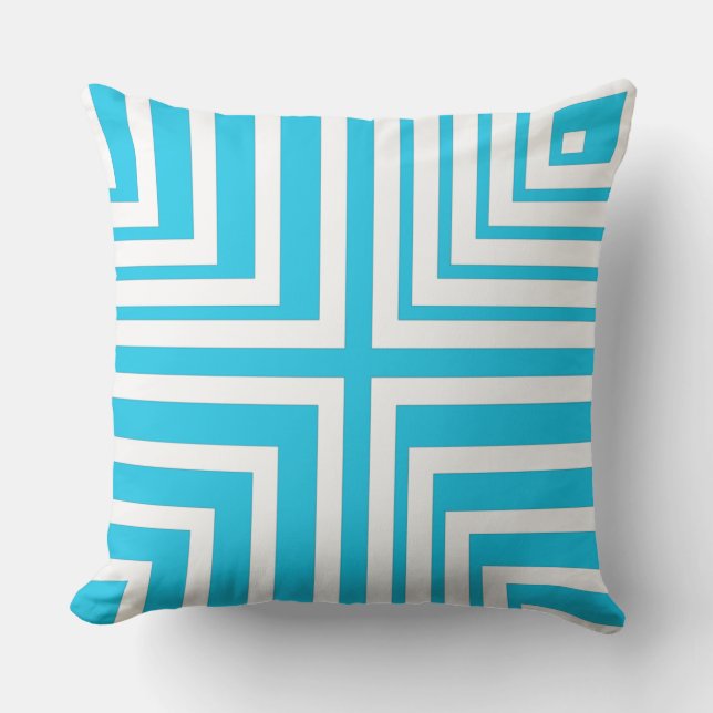 White And Turquoise Cornered Pattern- Throw Pillow (Front)
