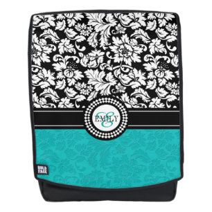 White And Turquoise Damask Backpack
