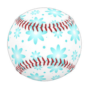 White and turquoise delicate daisy, dots pattern baseball
