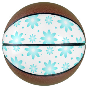 White and turquoise delicate daisy, dots pattern basketball