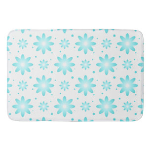White and turquoise delicate daisy, dots pattern  bath mat