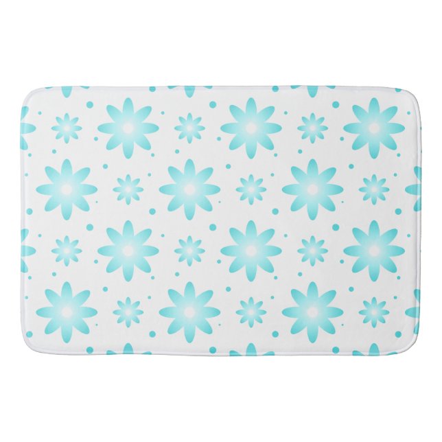 White and turquoise delicate daisy, dots pattern  bath mat (Front)