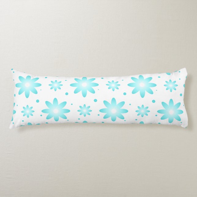 White and turquoise delicate daisy, dots pattern  body cushion (Front)