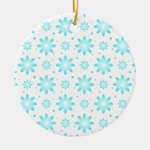 White and turquoise delicate daisy, dots pattern ceramic ornament