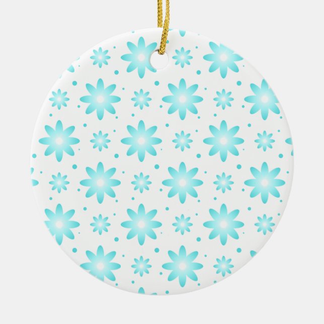 White and turquoise delicate daisy, dots pattern  ceramic ornament (Front)