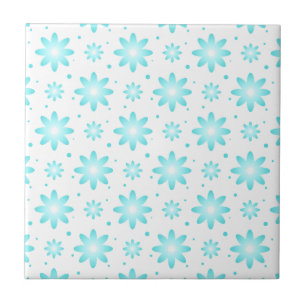 White and turquoise delicate daisy, dots pattern  ceramic tile